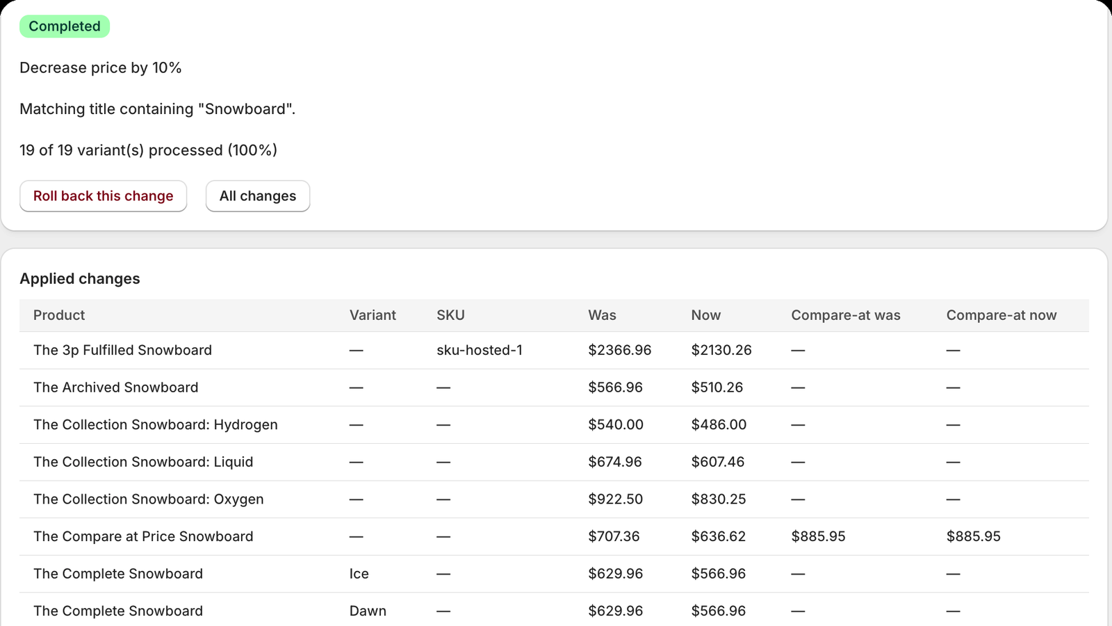PriceSafe completed price change with one-click rollback